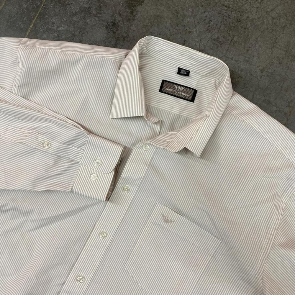 Giorgio Armani Le Collezioni White Pinstripe Cotton Dress‎ Shirt 17.5